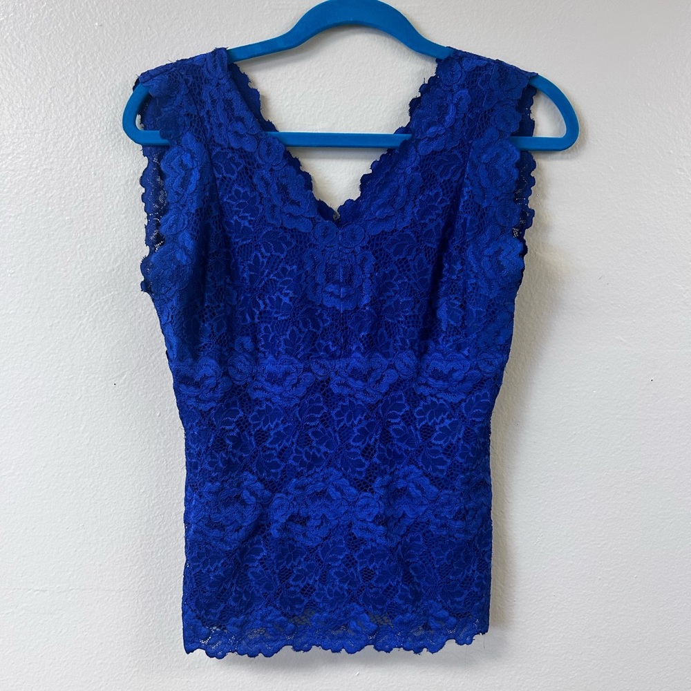 Inc lace blue compression top sleeveless Md